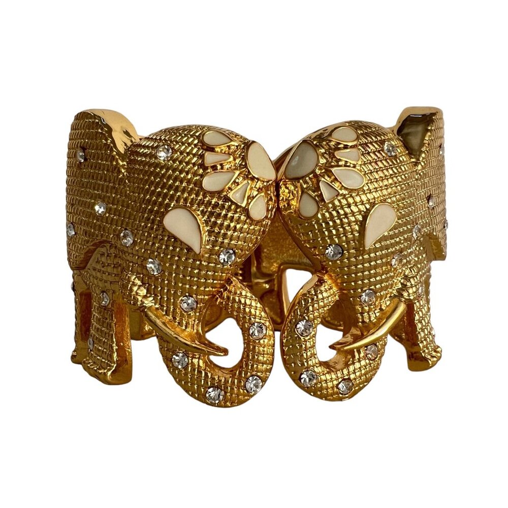 NWOT Lilly Pulitzer Tusk Tusk Elephant Gold Cuff Hinged Bracelet Rhinest…